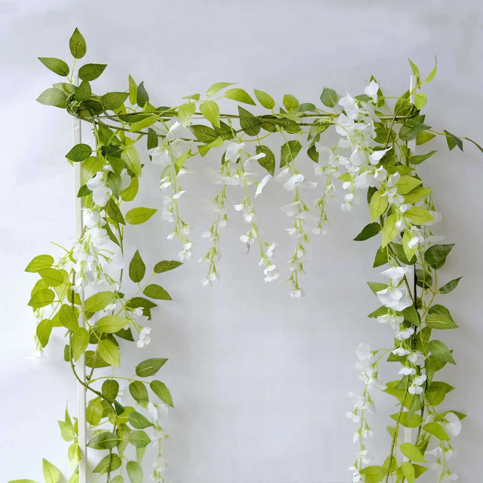 2-Pack White Silk Wisteria Faux Flower Garland Hanging Vines - 6ft Faux Floral Decor, Ideal for Wedding Arch, Home Decor Supplies, Faux Flowers