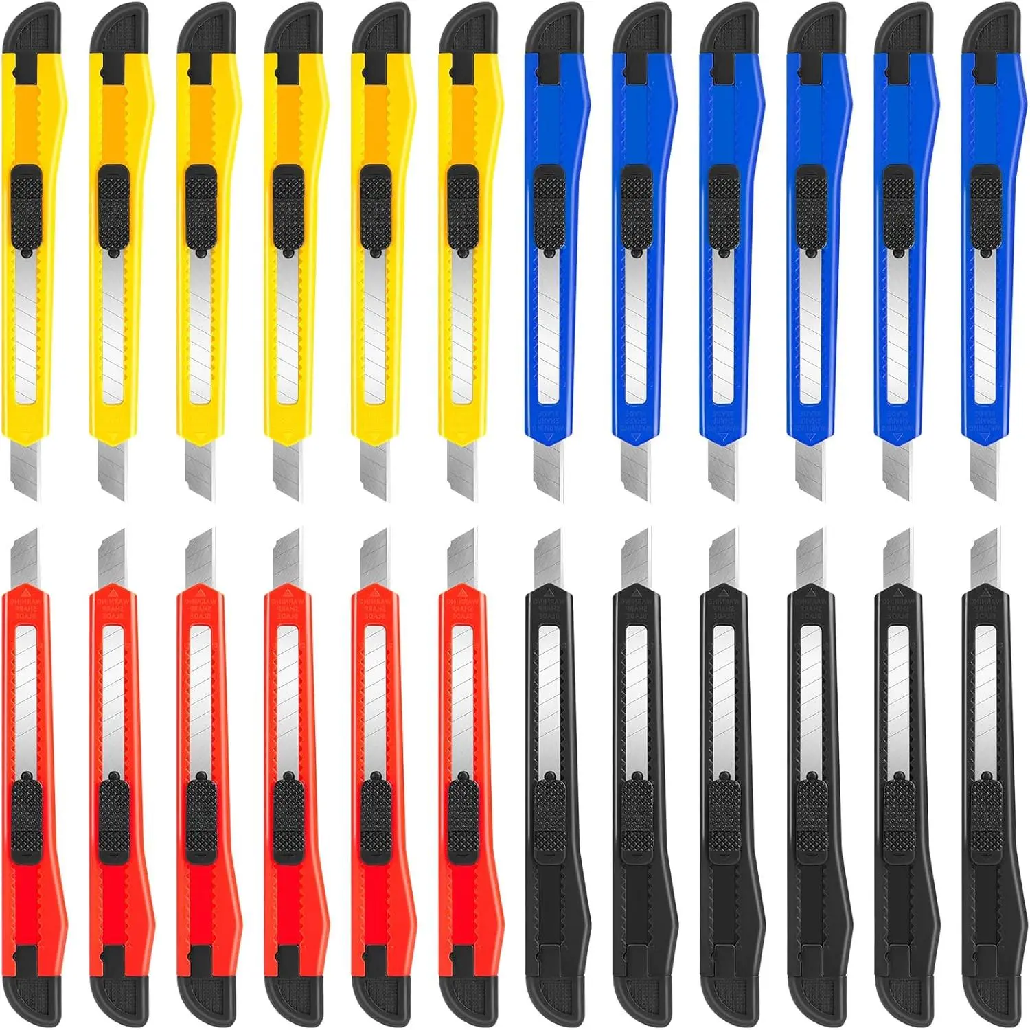24Pack Box Cutters (9MM Wide Blade Cutter) Utility Knife Box Cutter Retractable, Compact, Extended Use for Heavy Duty Office, Home, Arts Crafts, Hobby(Mix)