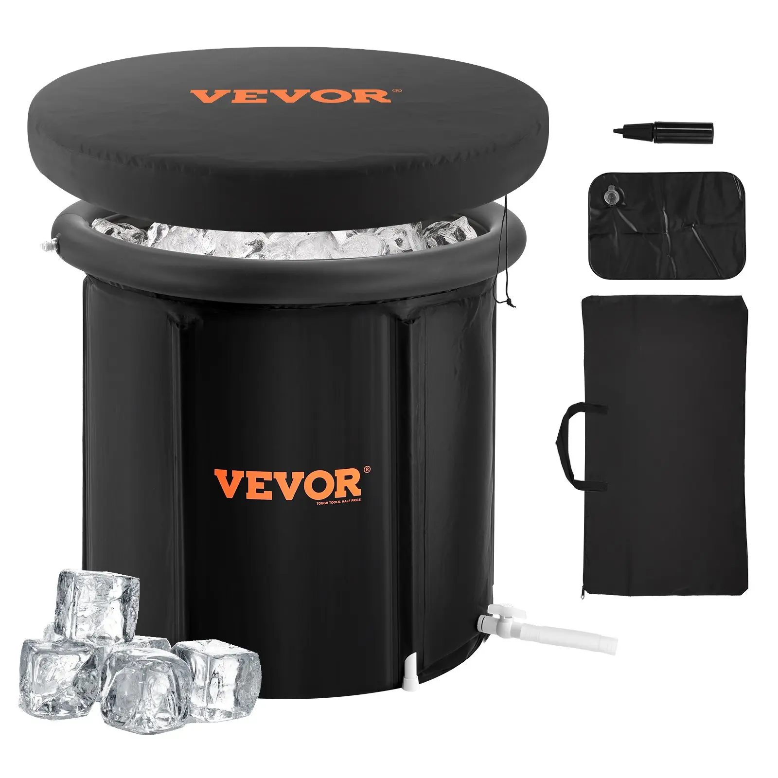 【DealsForYouDays】【DealsForYouDays】 VEVOR Ice Bath Tub, Cold Water Therapy Plunge Tub for Athletes, Portable Outdoor Ice Barrel Plunge Pool for Recovery, 90 Gal Inflatable Folding Bathtub with Cover, Home Ice Pod for Adult, 32Lx30Hdealsforyoudays