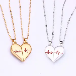 Niche personality couple magnetic love electrogram necklace fashion trend creative retro punk good friend jewelry a pair