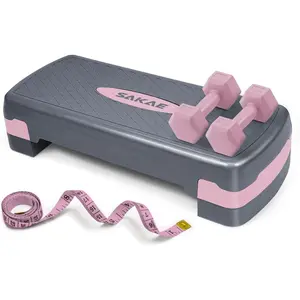 Adjustable Height Aerobic Stepper Set, Multiple Bundle Options with Dumbbells, Kettlebell, Waist Trimmer, Ankle Weights or Weighted Vest, Workout Exercise Step Platform w/Level Risers, 4 Colors