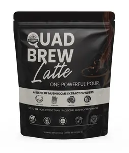 QuadBrew Latte - Functional Mushroom Coffee Boost with Lion's Mane Cordyceps Turkey Tail & Chaga Extracts 4000mg