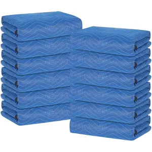 Moving Blankets 12 Packs,  80"x72" Furniture Moving Pads,  Packing Blankets, Professional Quilted Furniture Shipping & Storage Pads for Couch Desk Cabinet Appliances, Blue and Black
