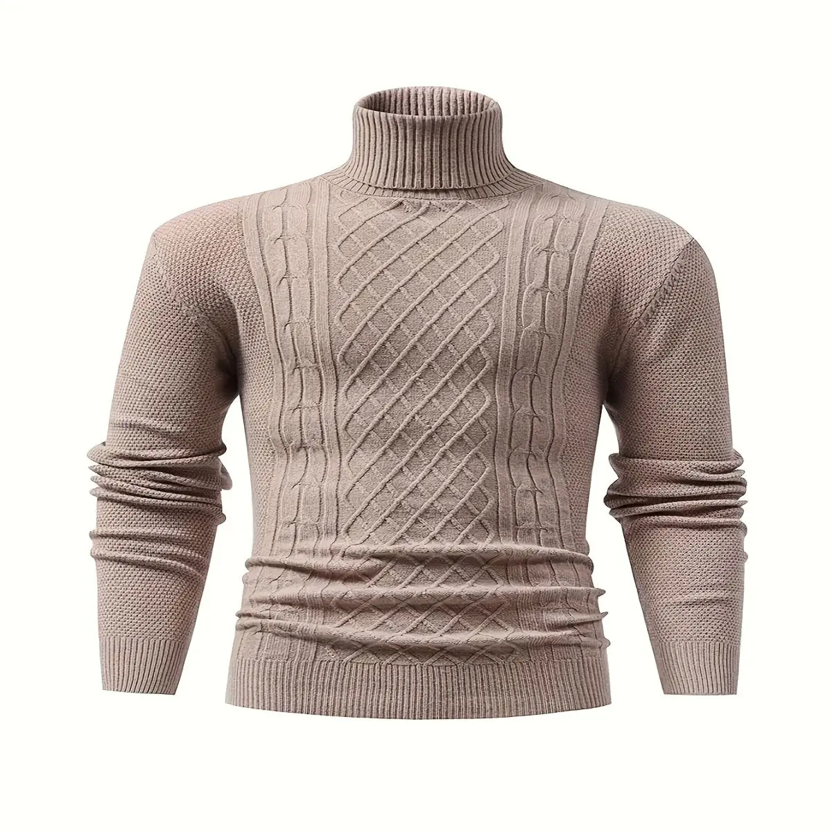 Men's Thermal Long Sleeve Knit Sweater - Classic Round Neck Cable-Knit Design, Mid-Stretch Fabric, Solid Color, Regular Fit for Autumn Winter Casual & Attire, Cold Weather Clothing, Timeless Style, Cozy Texture, Warm Pullover, Coldwe