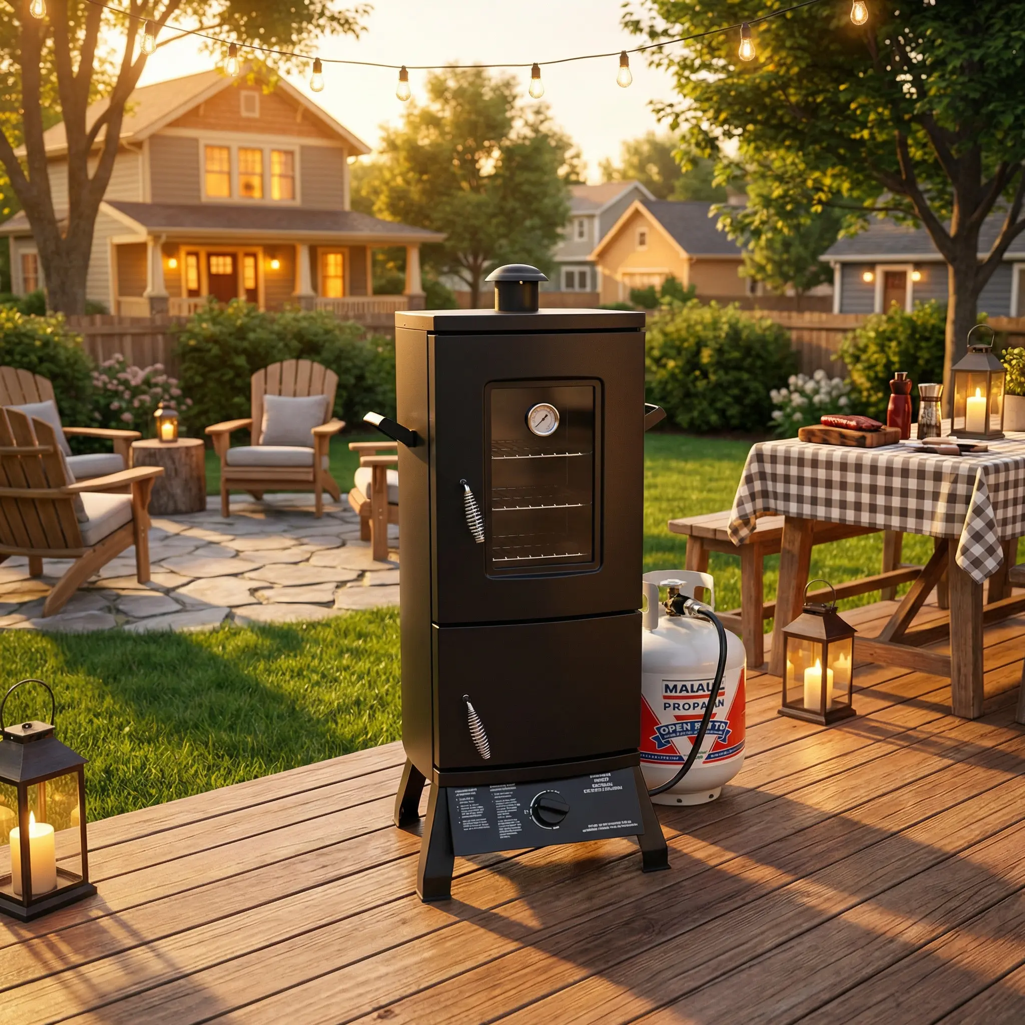 MAISON BACKYARDS Vertical Barbecue Smoker Set with Cover, Grills, 3 Removable Shelves, Temperature Control, Sturdy Alloy Steel Construction