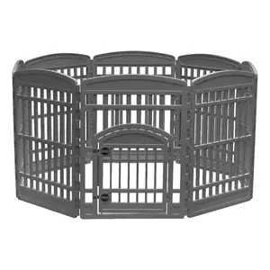 IRIS USA 34" Exercise Pet Playpen, Large Plastic Gate with Door for Dogs, Gray