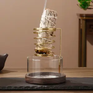 Palo Santo & Sage Holder, Metal Stand + High Borosilicate Glass Windproof Case, Meditation Purification Tool, Slow Life Zen Decor, Air Fragrance Diffuser, Home Diffuser