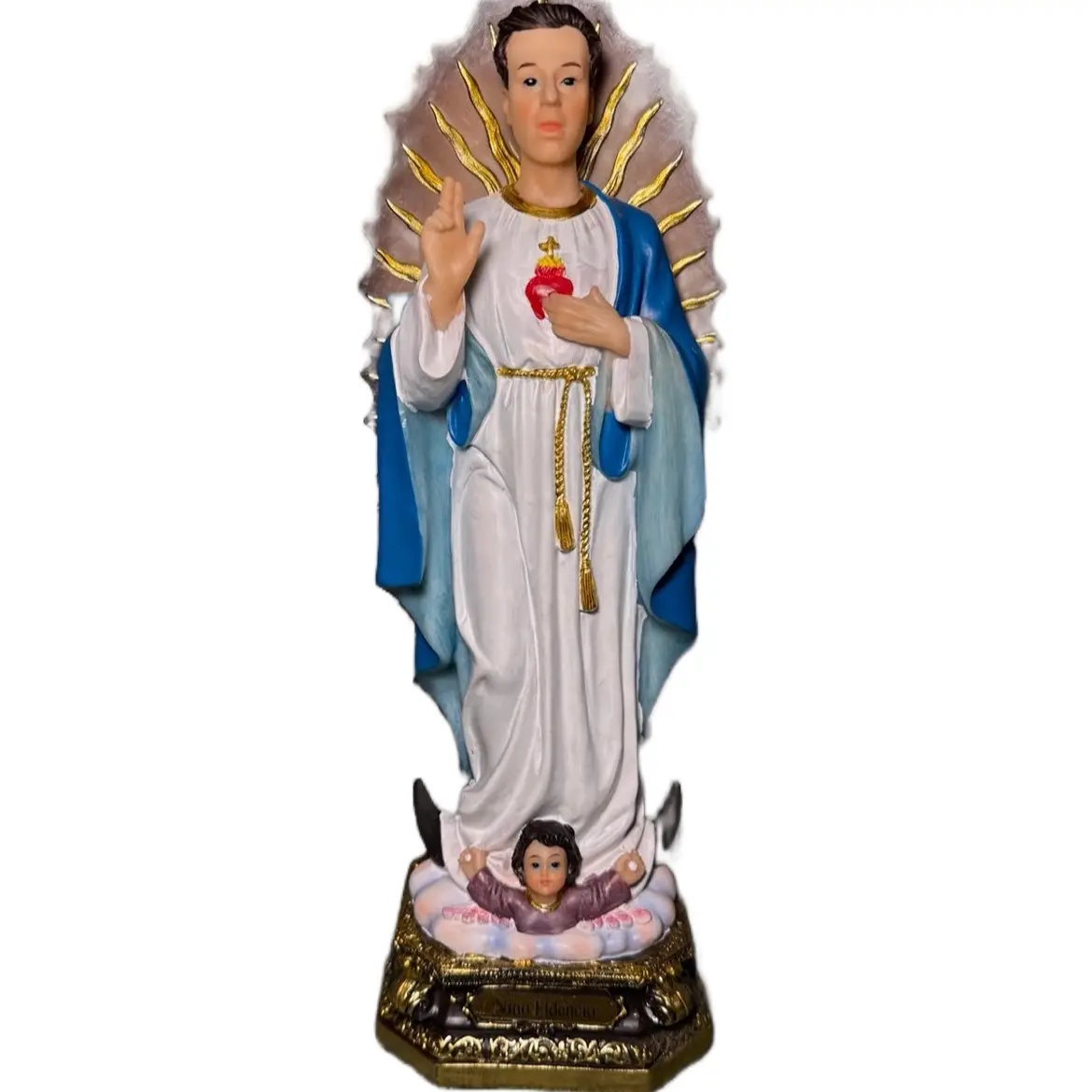 El Niño Fidencio Nino Mexican Healer Saint Statue 12 Inch with Religious Dioramas and Decorative Base - Ornaments