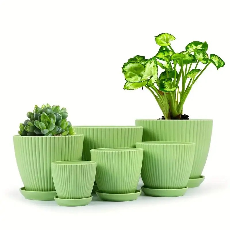 Flower Pot, 6 Counts/set Indoor/Outdoor Plant Pot with Drainage Hole & Saucer, Thick Sturdy Plastic Planter for Indoor Outdoor Garden Decor