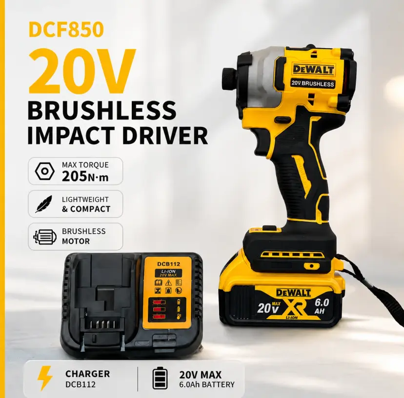 DEWALT DCF850 20V MAX ATOMIC Brushless Motor Impact Driver Kit with Battery & Charger, 1825in-lbs High Torque, 3-Speed Compact & Lightweight Cordless Power Tool with LED Work Light for Contractors, DIY Projects, Durable Hardware Applications