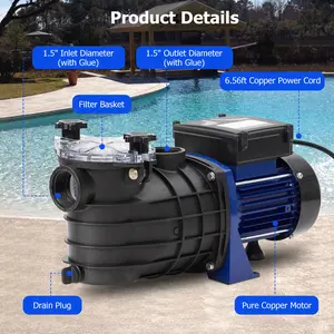 High Current Self-Priming Pool Pump 0.75HP 550W for Inground & Above Ground Pools – 2641GPH – Low Noise – Filter Basket – Single Speed – Thermal Overload Protection for Clean Water