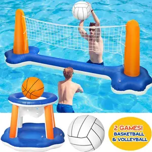 4 pcs Inflatable Pool Volleyball Net, Floating Swimming Pool Set with Basketball Hoop,Stable & Secure Design, floating swimming games for adults, volleyball court | basketball, Fun Pool Games for Adults & Family ,Summer Party Gift