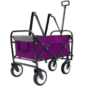 Foldable Wagon With Wheels - Collapsible Utility Cart for Outdoor, Camping, Beach, Garden, Grocery - Heavy Duty All Terrain (Purple Upgrade)