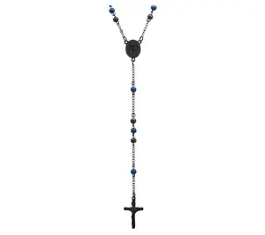 Steel by Design Men's Black & Blue Stainless St eel Rosary