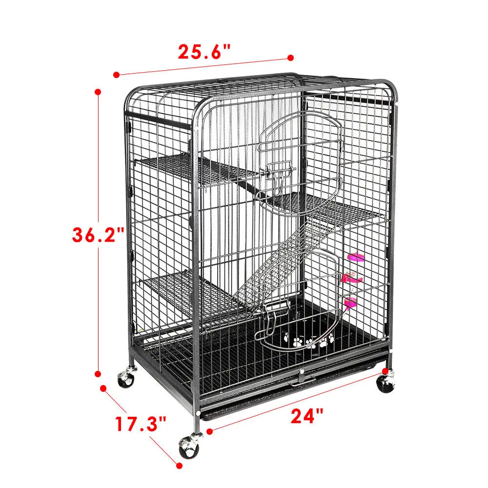 Pet Republic 4-Level Durable Iron Steel Metal Cage - 37in Space-Saving Indoor Rabbit Hutch with 2 Front Doors, Ramps, Portable Bunny Playpen Wire Metal Kennel