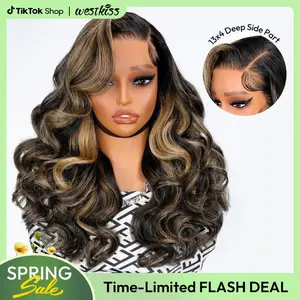 [NEW IN] West Kiss Glueless Wig Side Part Highlight Blonde Body Wave 13x4 Lace Front Wig Human Hair Pre Cut Pre Plucked Hairline Wigs TikTokShopSpringGlowUp