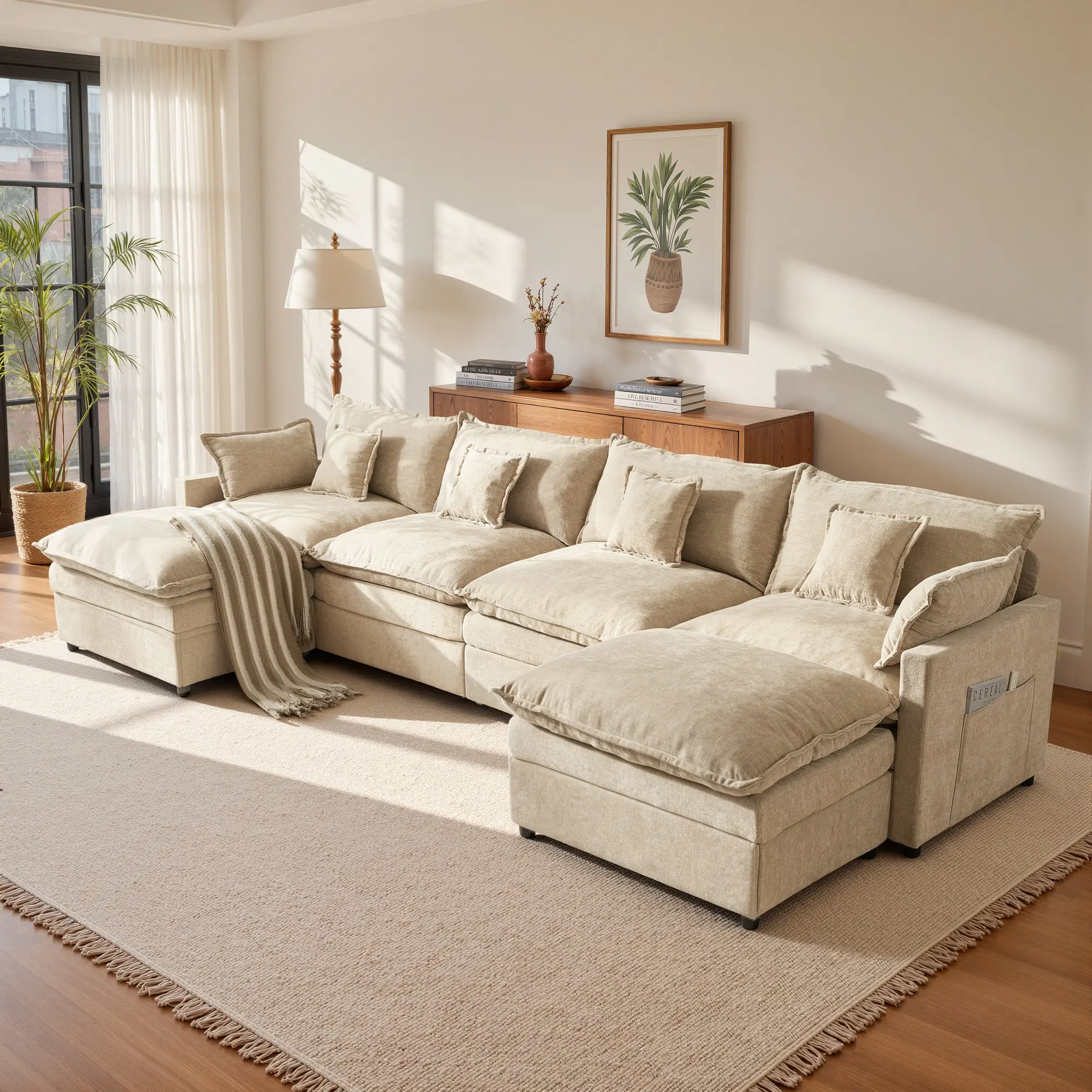 【2-3 Packages】CAODOC Modular Sectional Sofa, Convertible L/U Shaped Sofa Couch with High Density Memory Foam, 6 Seat Comfy Modular Sofa Couch for Living Room, Modern U Shaped Sectional Sofa