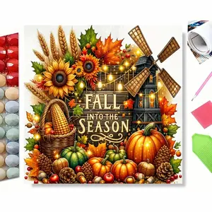 5D Full Drill Fall Harvest Festival with Pumpkins & Windmill Diamond Painting Kit - Cozy Autumn Charm | Heartfelt DIY Gift for Thanksgiving, Fall Enthusiasts & Birthdays | Warm Wall Art for Living Rooms, Kitchens & Harvest-Themed Spaces