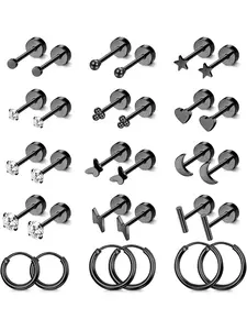 Hypoallergenic Steel Earrings for Sensitive Ears, Flat Back Studs, Screw Back Earrings, Small Stainless Steel Hoops, Unisex Cartilage Earrings