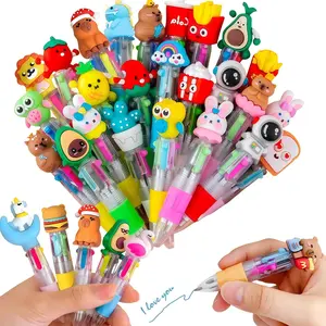 Valentine's & Friendship Day Kids Pen Gift Set 16-100 Pack Mini 4-in-1 Multicolor Ballpoint Pens with Adorable Animal & Fruit Prints for Classroom Prizes Party Favors Birthday Gifts