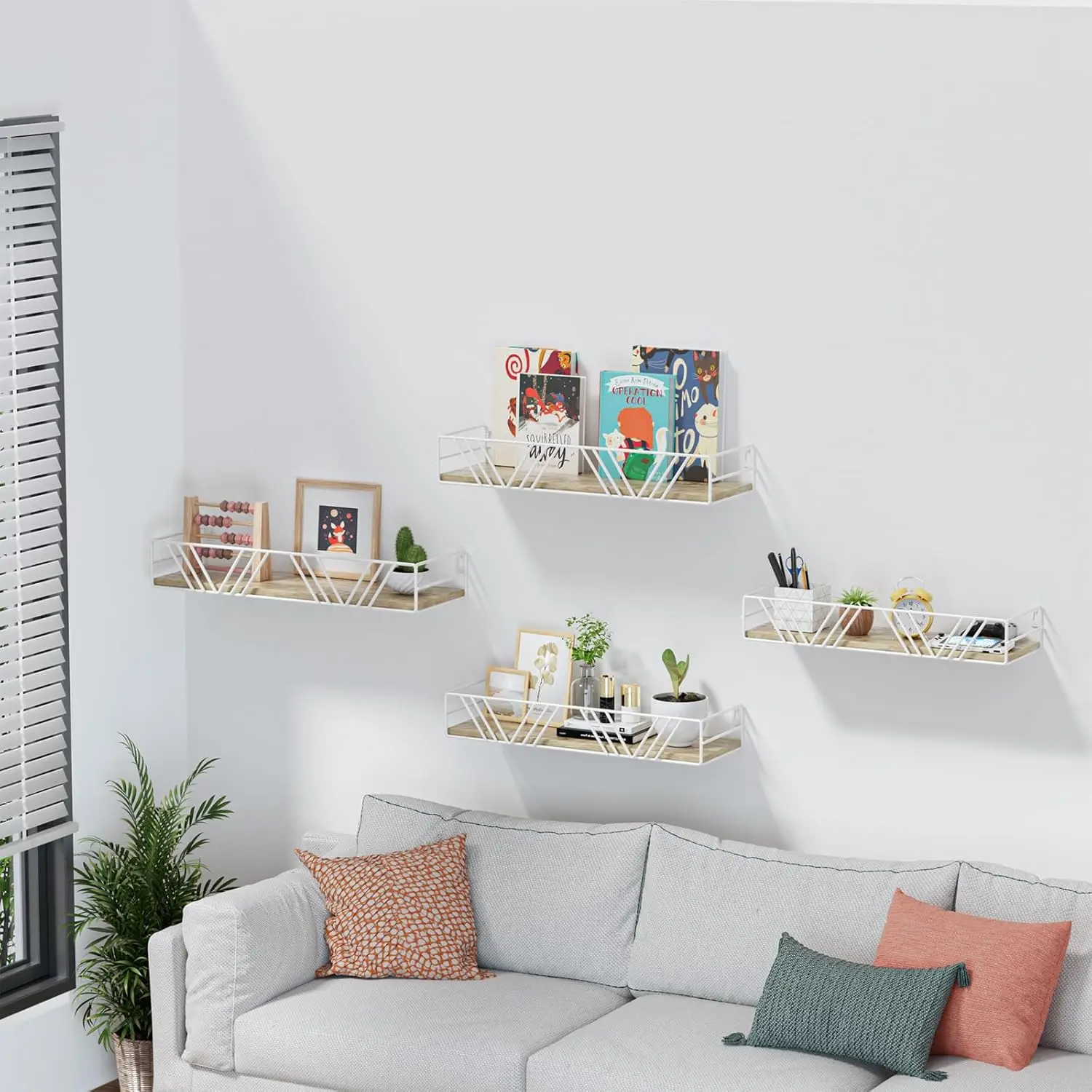 Floating Shelves for Wall Set of 4, Different Sizes Mounted Wood Floating Shelf, Wall Shelves for Living Room,Bedroom, Bathroom, Kitchen, Farmhouse Decor, Office