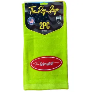 The Rag Guys Peterbilt Logo Door Handle Rags with Fancy Script Cotton Velour 16"x26" 2-Pack Multiple Colors for Truck Shows & Everyday Use Soft