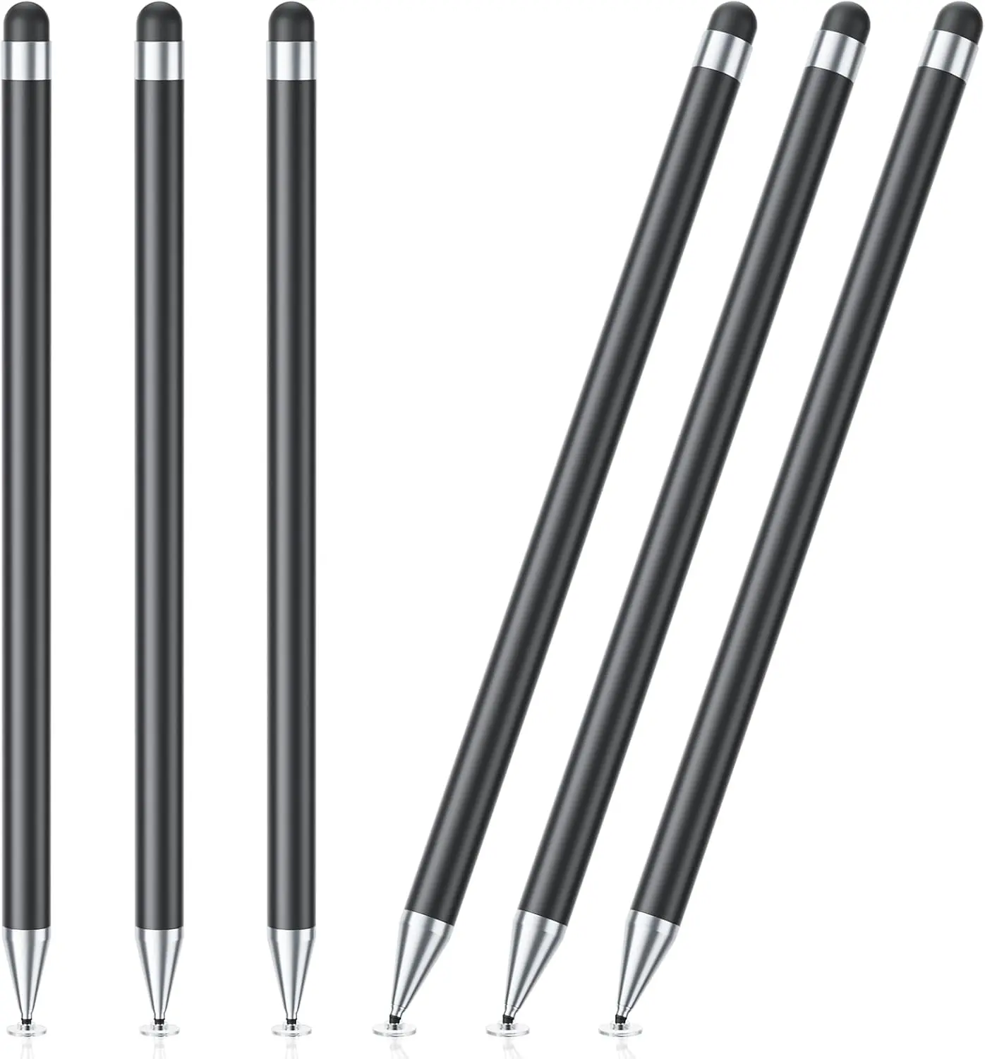 6-Pack 2-in-1 High-Precision Multi-Tip Stylus Pens, Touchscreen Device Accessories, Compatible with iPad, iPhone, Android Tablets, Black