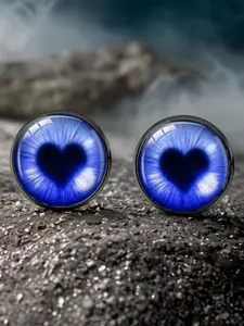 1 pair Blue Heart Pupil Stud Earrings, Gothic Cool Aesthetic Jewelry for Edgy Outfits