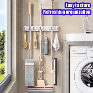 Heavy Duty Metal Mop Broom Holder Wall Mounted Adjustable Hooks Storage Organizer Space Saving Organizer Versatile Organizer for Kitchen Garden Garage Laundry Bathroom