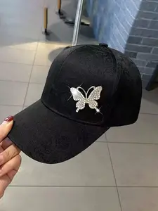 Women's Elegant Rhinestone Decor Bowknot Design Baseball Cap, Trendy Casual Lace Patterned Baseball Cap, Fashionable Hat for Daily Wear, Baseball Cap Adjustable, Crystals Hat
