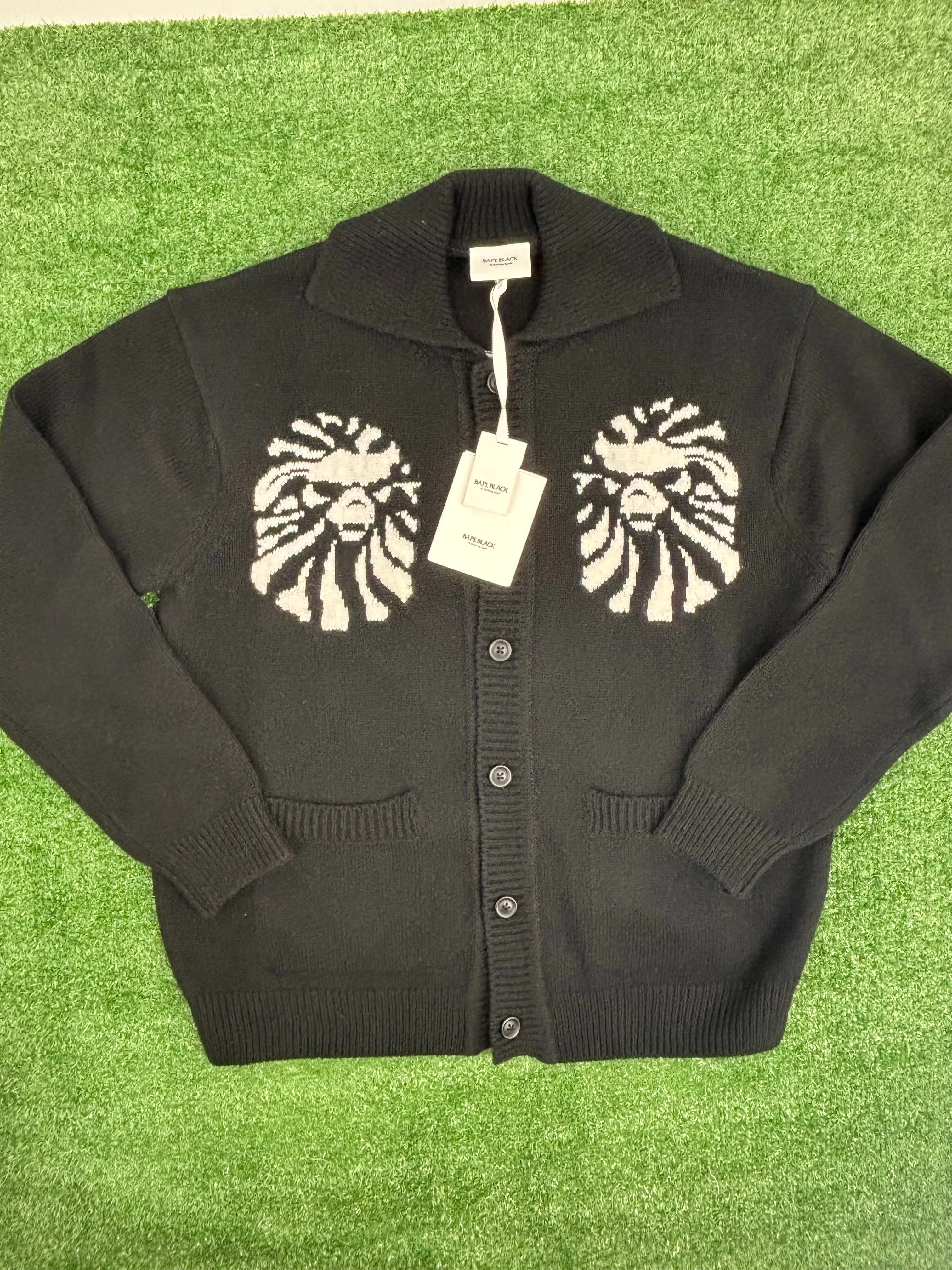 BAPE Black Japan Knitted Black Polo Cardigan Size XL MSRP: ($608.00)