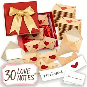 Ultimate DIY Love Notes Box - 60 Mini Blank Cards & Kraft Envelopes in Premium Red Gift-Ready Box for Him Her - Perfect Valentine's Day Anniversary Gift White Day
