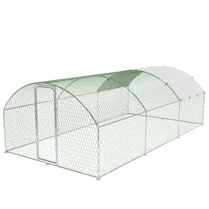 Large Metal Chicken Coop, Large Chicken Coop for Yard, Walk-In Poultry Cage with Waterproof and Anti-Uv Cover, Chicken Run for Outdoor Backyard Farm, Doom Roof, Silver