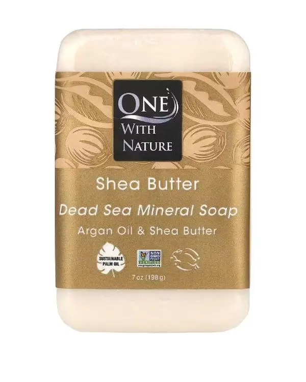 One with Nature Dead Sea Mineral Bar Soap, Shea Butter, Argon Oil & Shea Butter, 7 oz (198 g), scent free, 100% authentic Body Care Cleansing, Argan Oil Body Wash Skin Repair, Bar Soap Body Wash & Cleansers