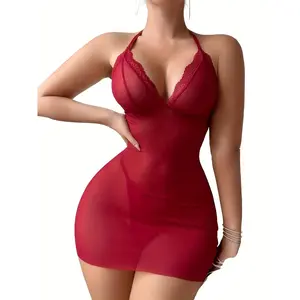 2-Pack Sexy Pearl Chain Backless Pleated Nightgown + G-String Lingerie Set Fabric Fit Adjustable Silky Womenswear Lace