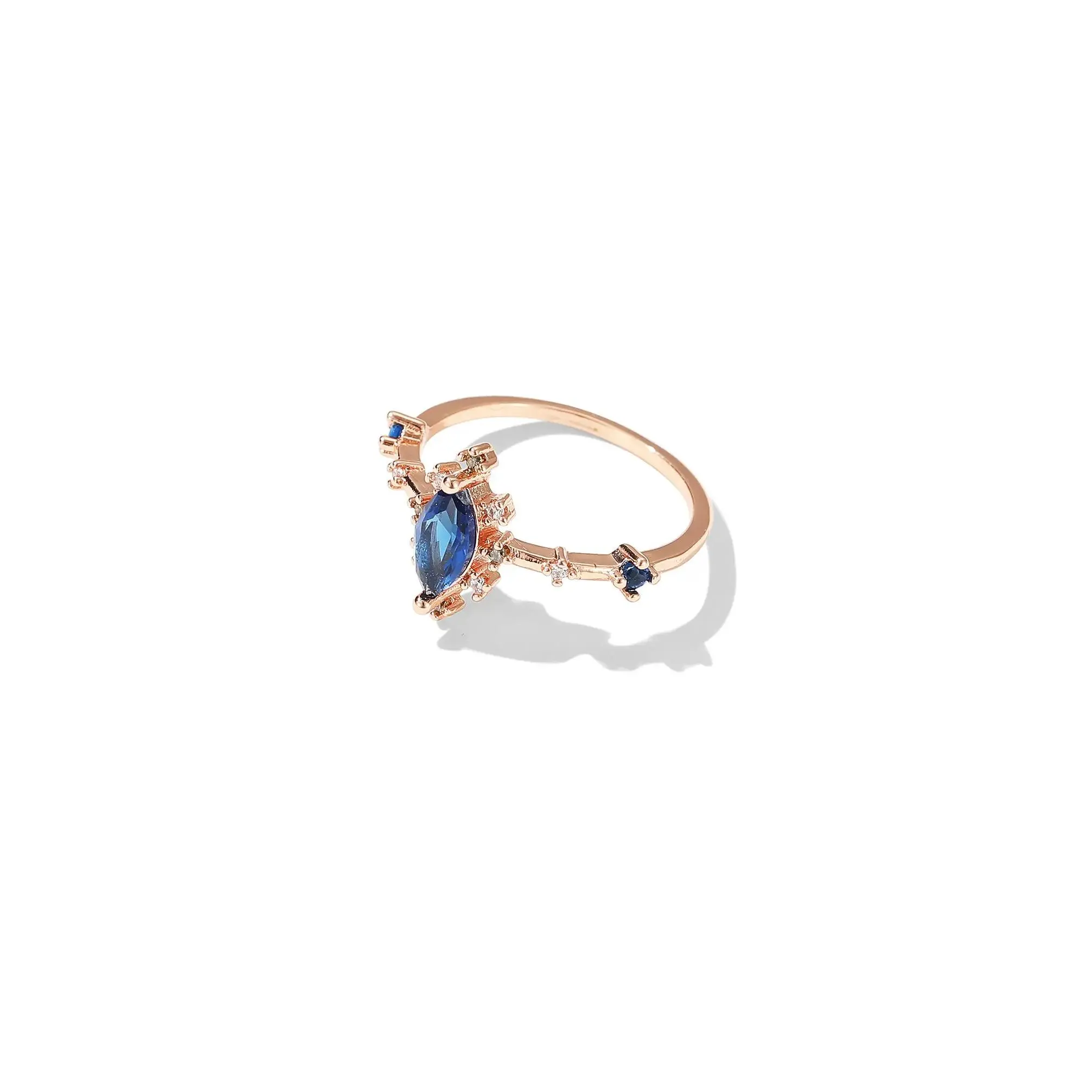 Unisex Vintage Marquise Ring with Gold Dipped Finish and Cubic Zirconia Stones