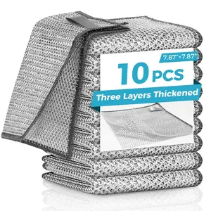10 Pcs New Upgrade1-Layermetal Dish Cloth, No Scratches and， No Odor， Multipurpose Wire Dishwashing Rag for Wet and Dry,Kitchen Cleaning DishRags,Sinks, Dishes,Stove Top,Dimensions(7.87X7.87)