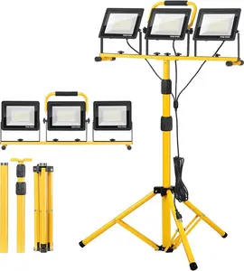 3-Head LED Tripod Work Light with 16FT Power Cord, IP66 Waterproof Portable Standing Light for Workshop Garage Jobsite Construction Site