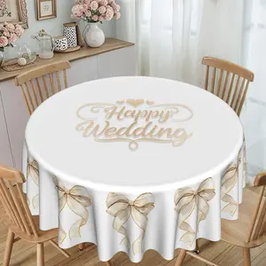 2D Flat Wedding Bow Print Round Tablecloth, Furniture Protector, Party Decor, Holiday Gift, Suitable for Hotel, Restaurant, Home