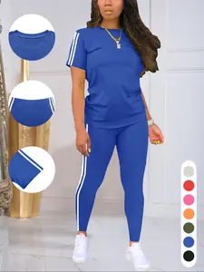 Women 2 Piece Outfits Summer Short Sleeve Jogger Tracksuit Yoga Gym Outfits Workout Sets Sweatsuits Athleisure Wear Set Athletic Sportswear