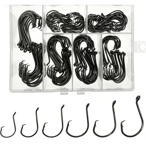 Fishing Hooks Saltwater, 160PCS Circle Hooks Saltwater, Fish Hooks for Fishing Gear Tackle, Catfish Octopus Hook#1 1/0 2/0 3/0 4/0 5/0 6/0 8/0 Black High Carbon Steel with Portable Plastic Box