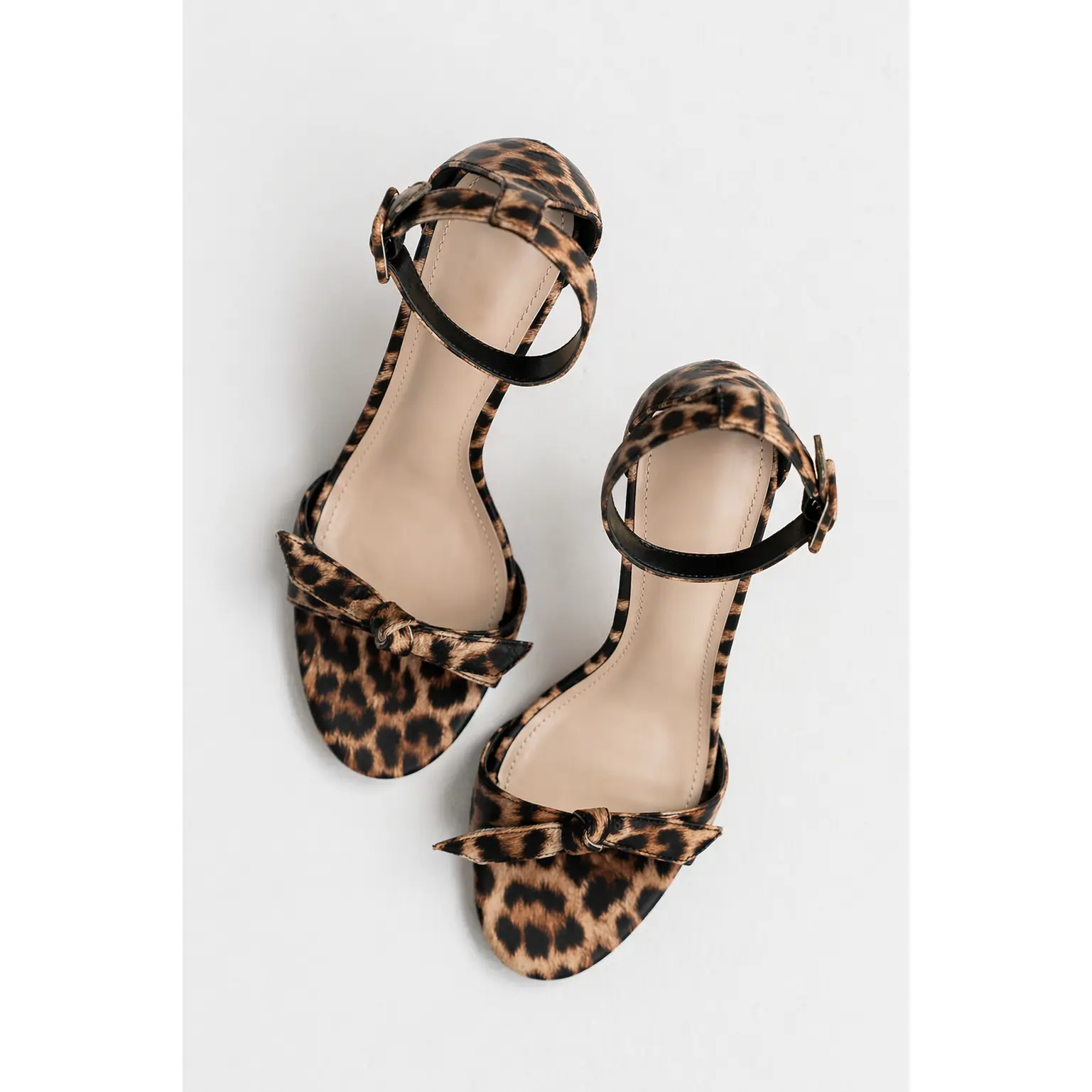 Women's Cheetah Print Ankle Tie Heels with Rounded Toe - 3.5 in Heel, Cushioned Insole, Fits True to Size, Footwear
