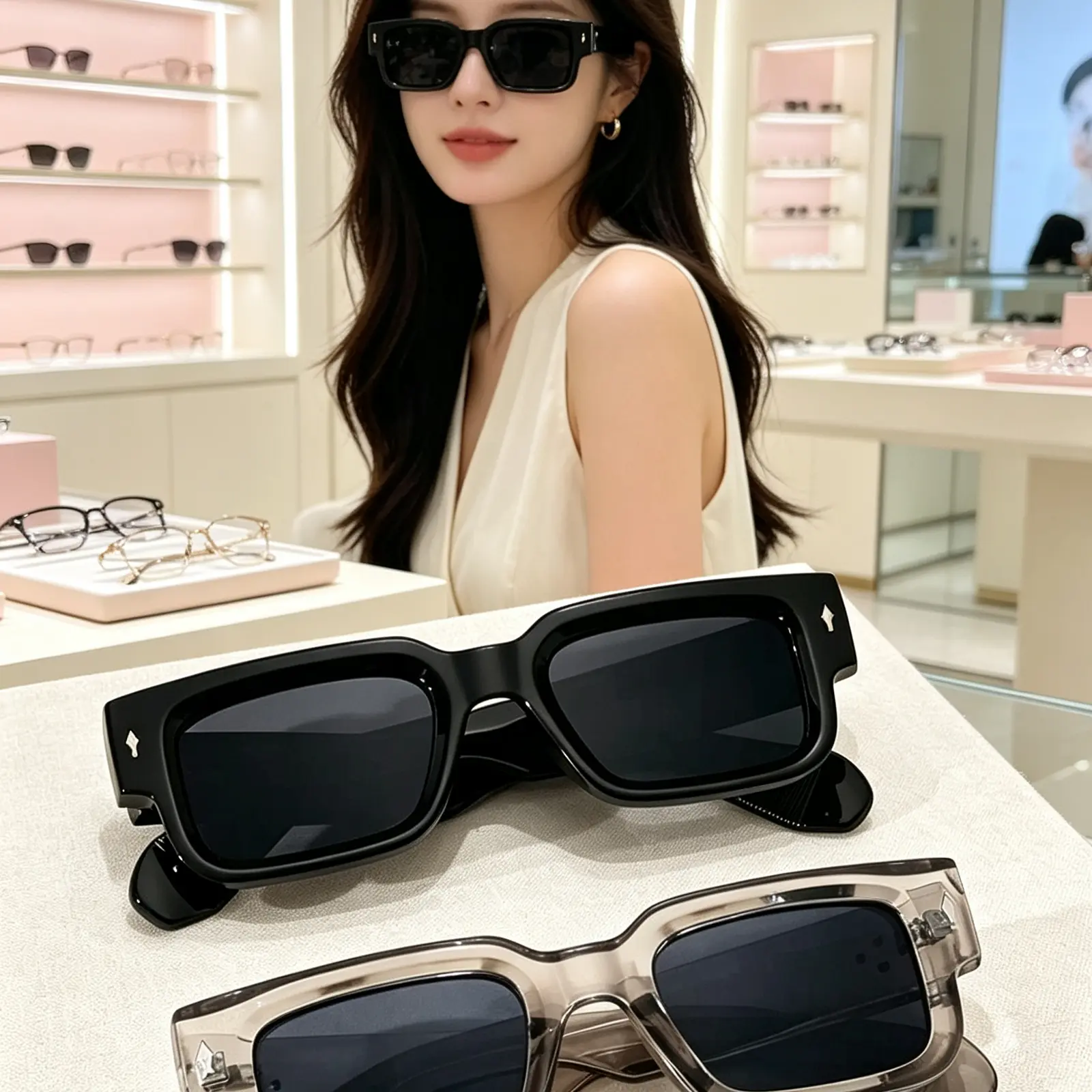 2-Pack Retro Square Sunglasses for Men & Women – Black & Transparent Frames, UV400 Protection, Y2K Trendy Style for Summer Beach, Travel & Streetwear