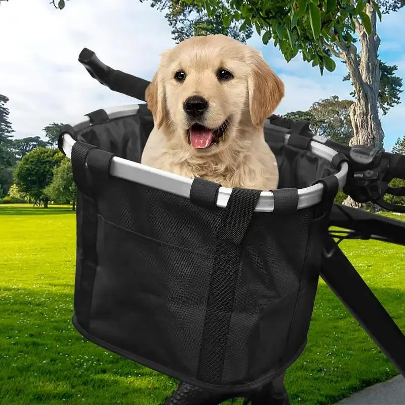 Folding Bike Basket, Detachable Pet Carrier for Cats and Dogs, Durable Oxford Cloth, Outdoor Cycling Accessory Basket, Detachable Animal Carrier