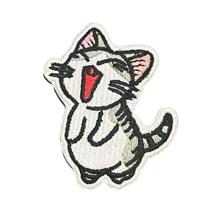 Chubby Gray Striped CAT Kitten Pet Animal Feline Kitty Funny Humor Iron-On Patch with Expressive Design 6 cmX 4.5 cm