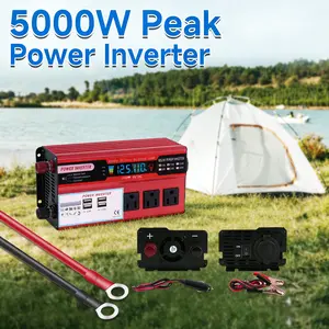 Multi-Function Car Power Inverter 3 AC Outlets 4 USB Ports Fast Charging DC 12V to 110V AC 5000W Peak Power Compact Design for RV Boat Truck Camping Road Trip Home Emergency Backup Power Supply with Safety Protection System
