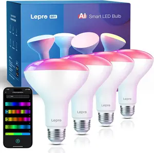 Lepro BR1 AI LED Smart Bulbs - AI Generated Lighting, LightGPM 2 with LLM, LightBeats Music Sync, Voice Control Via App, RGBWW Colors, Compatible with Alexa & Google Assistant, BR30 E26 8W, 4 Packs