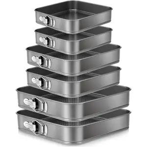 Non Stick Square Springform Cake Pan Set 3 Sizes 9.5 10.2 11 Inch 6 Pcs Leakproof Baking Pans with Removable Bottom Cake Mold for Cheesecake Wedding Baking
