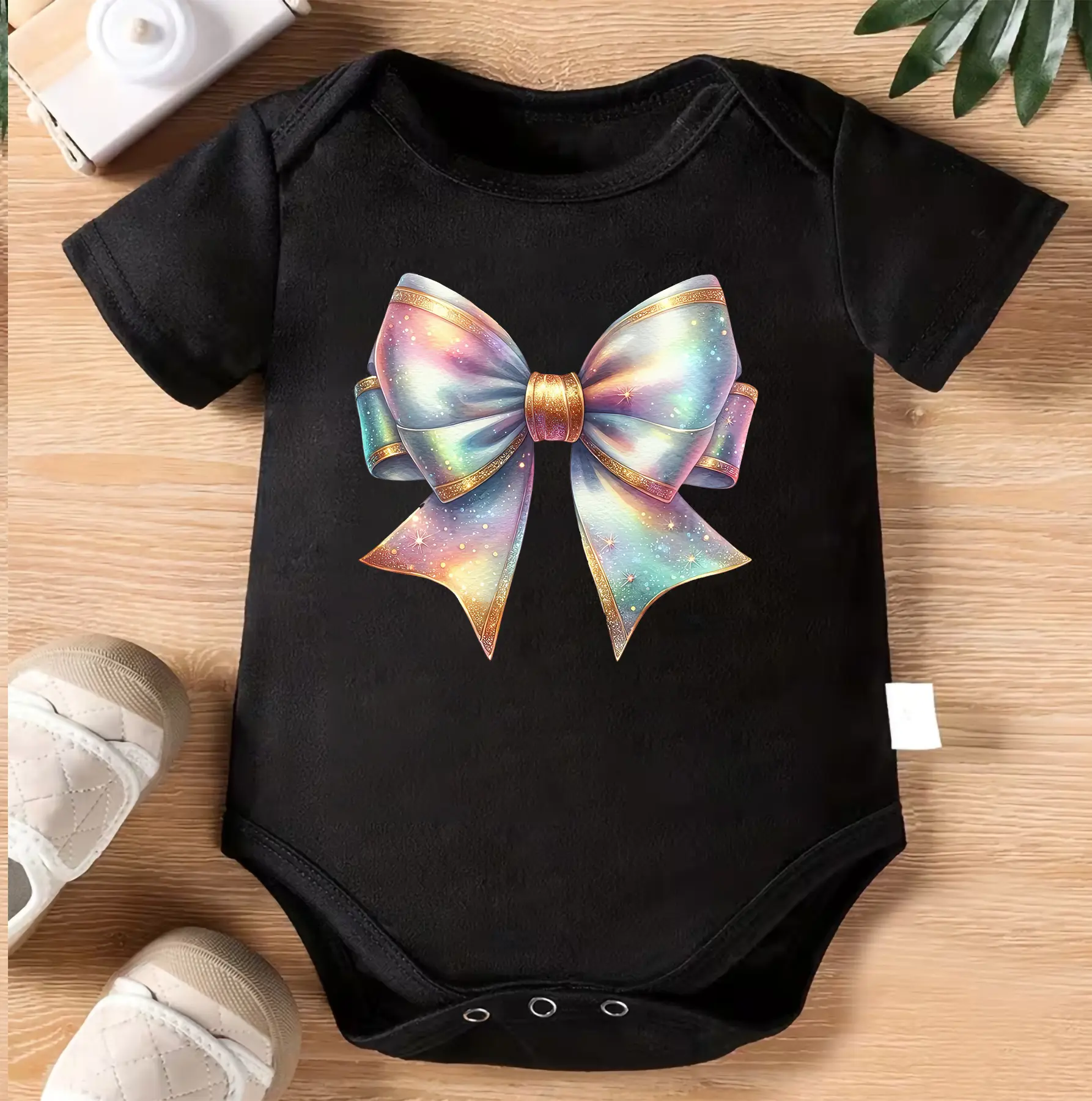 Pastel Rainbow Bow Baby Bodysuit, Cute Baby Girl Onesie, Sparkly Bow Infant Outfit, Newborn Romper, Baby Shower Gift, Toddler Girl Clothes, Sweet Baby Girl Shirt, Coquette Style Baby Gift