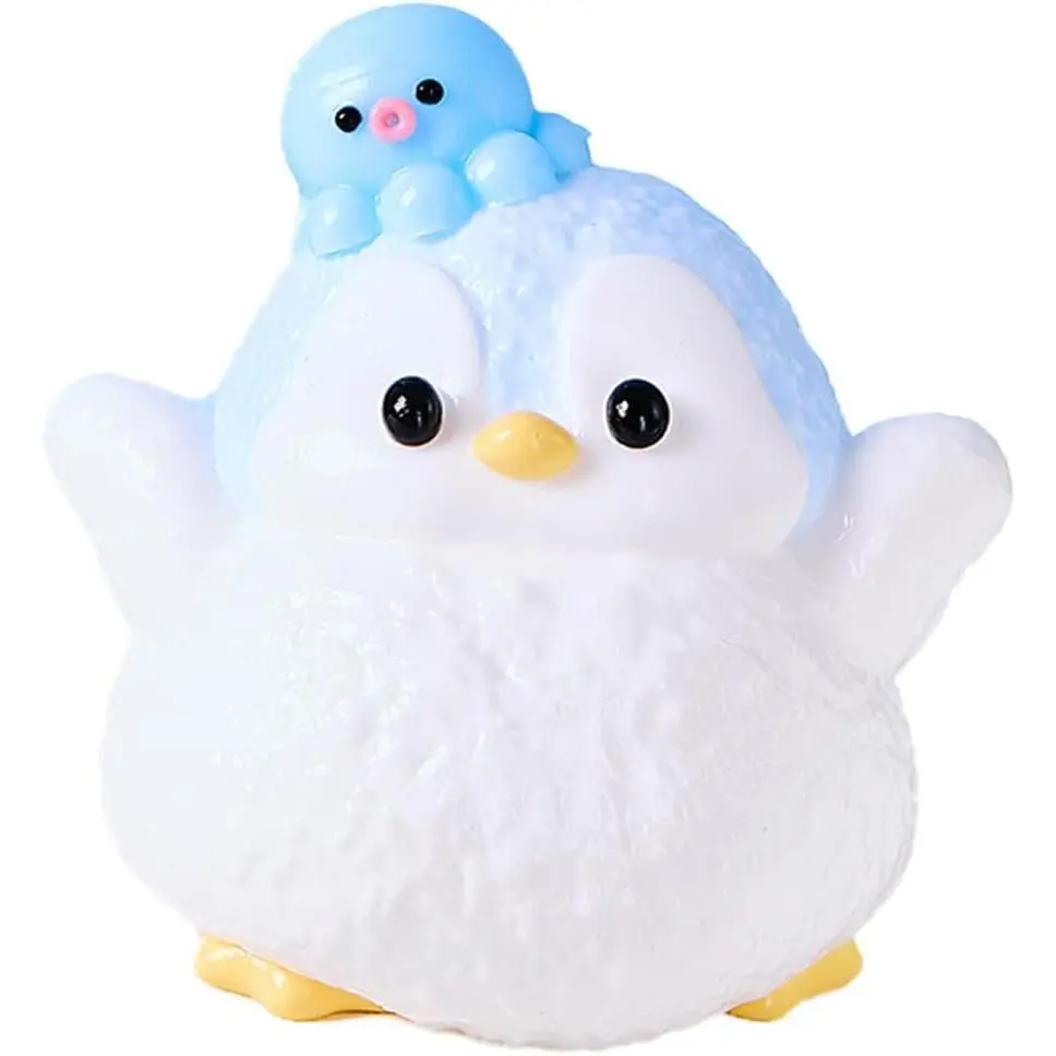 Kawaii Vibes Cute Animal Taba Squishy Toy - Soft Silicone Sensory Friendly Stress Relief Fidget Toy, Adorable Look Office/On-the-Go Gift (Blue Penguin)